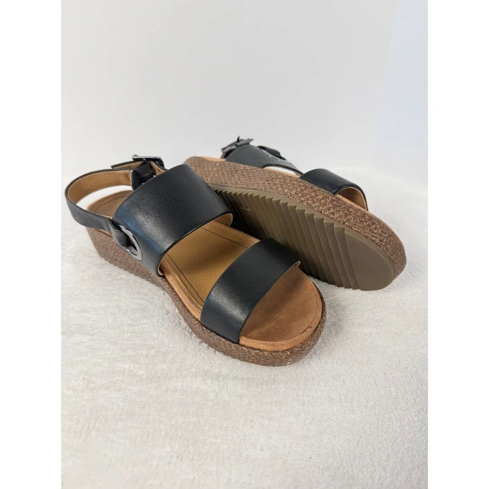 Vionic‎ Women's Black Leather Strappy Sandals Slingback Comfort Footbed